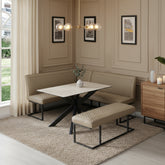 Athena 135cm Sand Ceramic Dining Table with Corner Bench Set - Pendle Village Furniture
